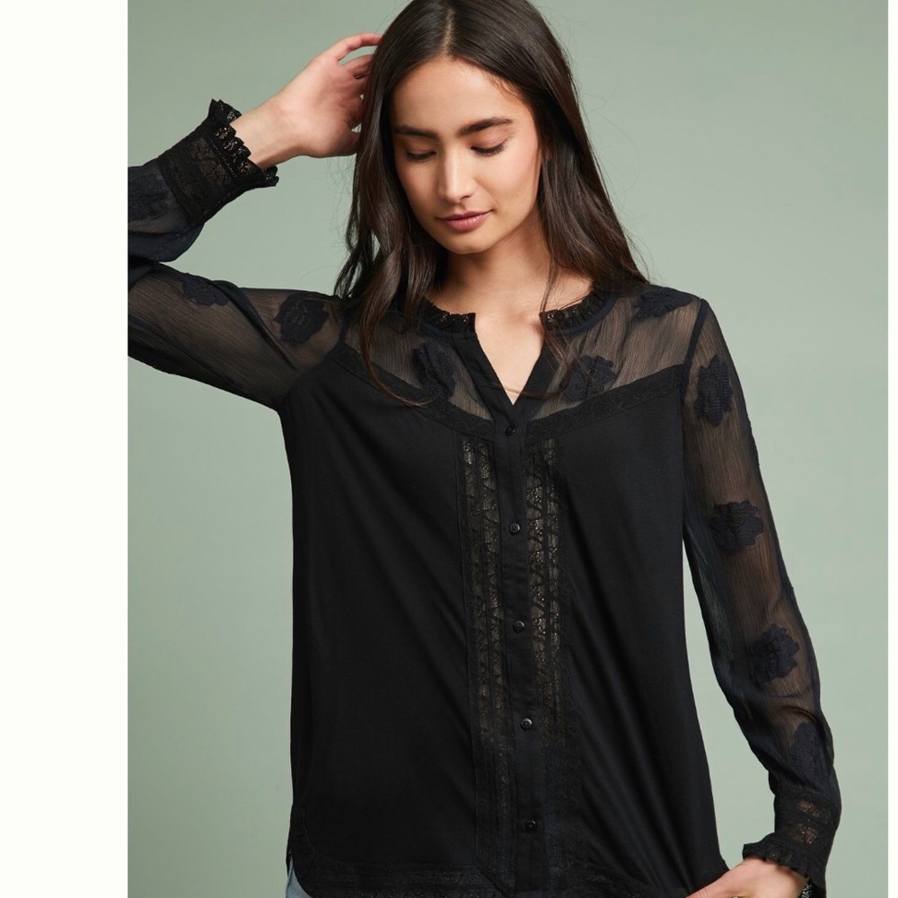 NWT Anthropologie Floral Henley Top